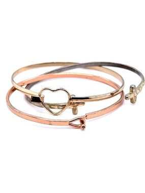 Heart Lock Mixed Metal Bangle Set - Women Jewelry (E5)